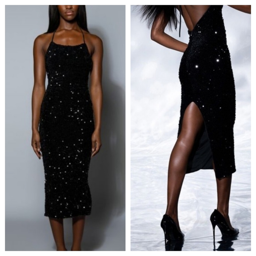 Akira Black Wonderland Sequin Maxi Dress Size Medium Elegant Evening Dress